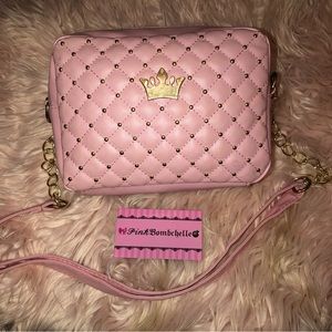 PinkBombchelle Pink Quilted Pattern Makeup Bag/Purse — Crown
